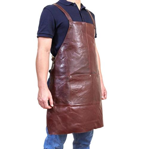 Pierre Cardin Professional Leather Apron Butcher Woodwork Hairdressing Barber Chef - Chestnut - Main Image