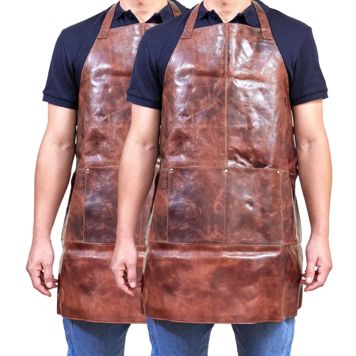 2x Pierre Cardin Professional Leather Apron Butcher Woodwork Barber - Cognac - Main Image
