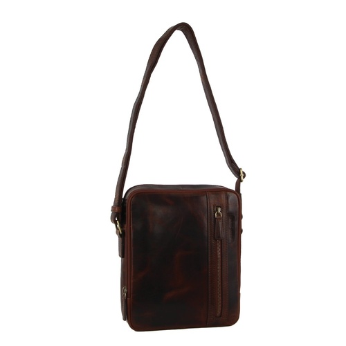 Pierre Cardin Rustic Leather Busines Cross Body Bag for iPad Tablet - Tan - Main Image