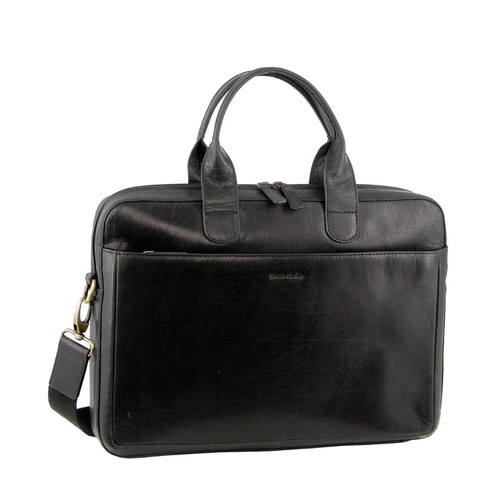 Pierre Cardin Mens Italian Leather 15" Laptop Computer Bag - Black - Main Image