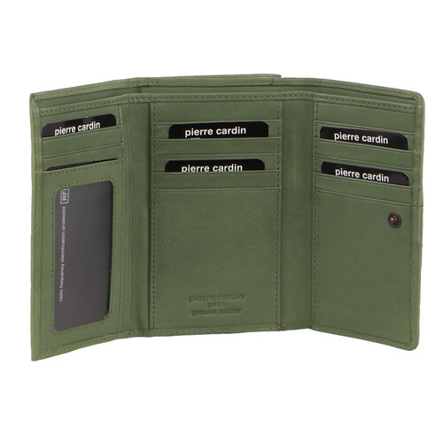 Pierre Cardin Leather Ladies Woven Design Tri-fold Wallet in Leaf Green - Main Image