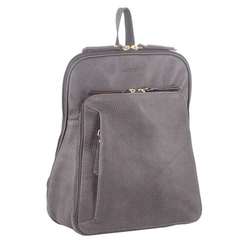 Pierre Cardin Womens Leather Backpack Bag with Pocket Front Multi-Zip - Slate - Main Image