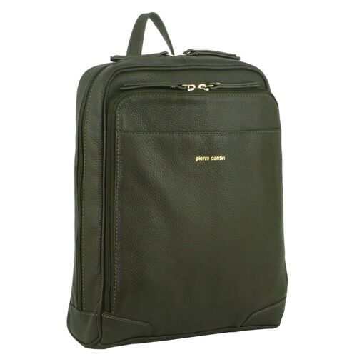 Pierre Cardin Rustic Womens Leather Backpack Bag Handbag Back Pack Travel  - Olive - Main Image