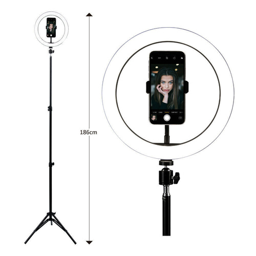 LED Selfie Ring Light with Tripod Stand & Cell Phone Holder for Live Stream/Makeup - Main Image