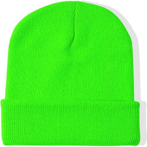 PLAIN BEANIE Unisex Mens Womens Winter Warm Hat Ski Cap Knit One Size - Fluro Green - Main Image