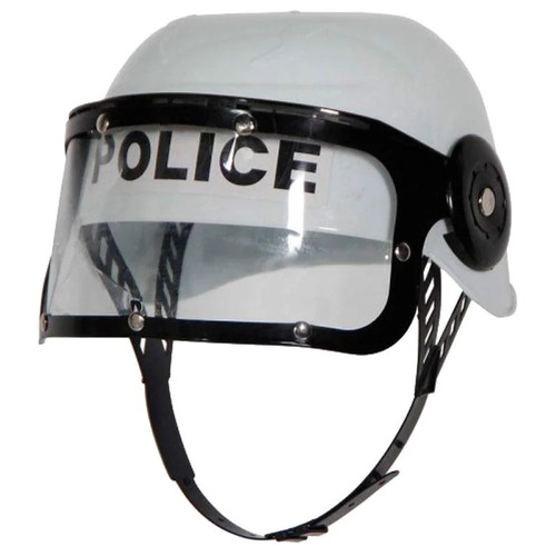 POLICE HAT Plastic Helmet Cap Costume Party w Strap Clear Visor - White - Main Image