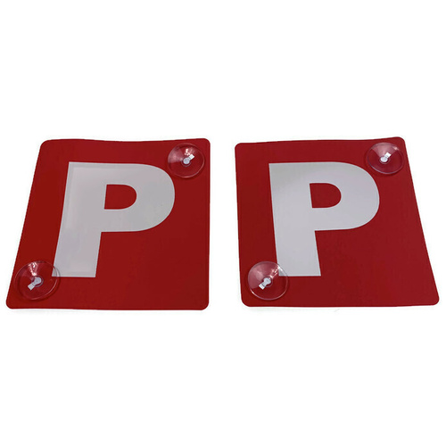 2x RED P PLATES Stay-Put Suction Disks Probationary Car Window Signs NSW - Main Image