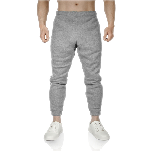 Mens Fleece Skinny Track Pants Jogger Gym Casual Sweat Trackies Warm Trousers - Grey Marle/White Stripe - L - Main Image
