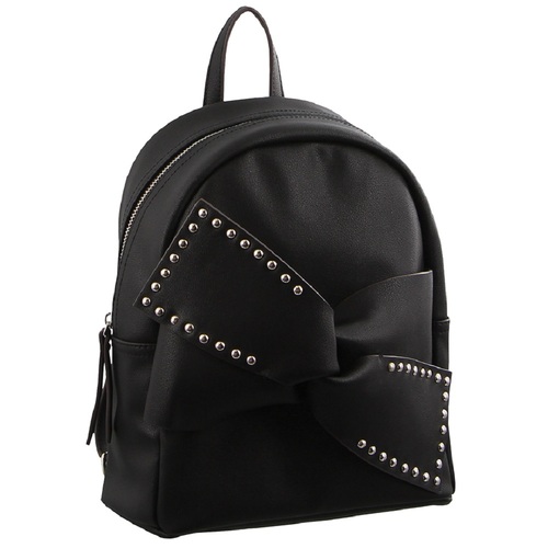 Milleni Black Leather Look Backpack Bag with Bow Detail - Main Image