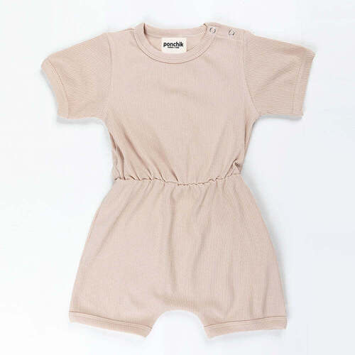 Ponchik Babies + Kids - Ribbed Cotton Romper - Sugar Cookie - 3-6 months - Main Image