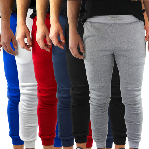 3x Mens Fleece Skinny Track Pants Jogger Gym Casual Sweat Warm - Assorted Colours - L - Main Image