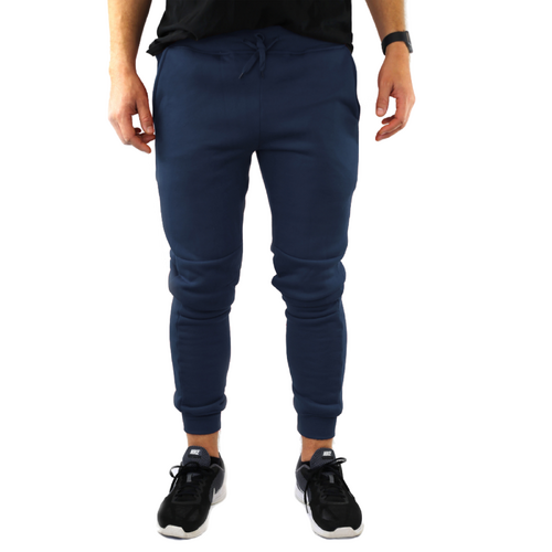 Mens Skinny Track Pants Joggers Trousers Gym Casual Sweat Cuffed Slim Trackies Fleece - Navy - S - Main Image