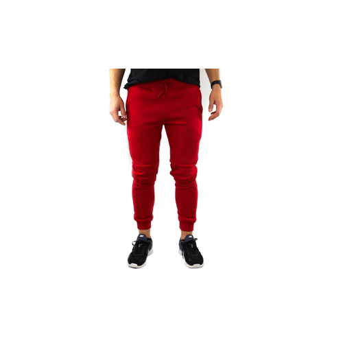Mens Skinny Track Pants Joggers Trousers Gym Casual Sweat Cuffed Slim Trackies Fleece - Red - L - Main Image