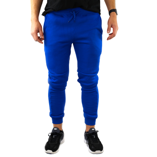 Mens Skinny Track Pants Joggers Trousers Gym Casual Sweat Cuffed Slim Trackies Fleece - Royal Blue - XL - Main Image
