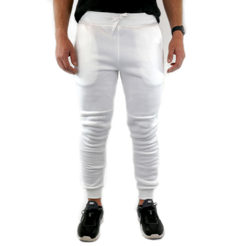 Mens Skinny Track Pants Joggers Trousers Gym Casual Sweat Cuffed Slim Trackies Fleece - White - 3XL - Main Image