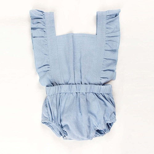 Ponchik Babies + Kids Ruffle Back Romper - Capri Blue - 3 years - Main Image