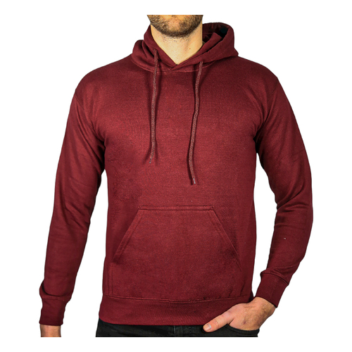 Adult Mens 100% Cotton Fleece Hoodie Jumper Pullover Sweater Warm Sweatshirt - Maroon/Burgundy - L - Main Image