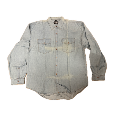 Denim Long Sleeve Jean Shirt Buttoned Front Casual Soft Top 100% COTTON - XL - Main Image