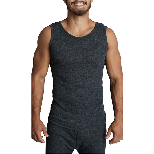 Mens THERMAL Merino Wool Blend Singlet Top Sleeveless Warm Underwear - Black - Black - XXL - Main Image