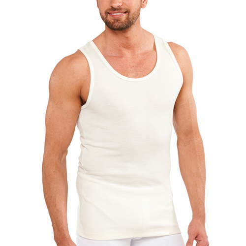 Mens THERMAL Merino Wool Blend Singlet Top Sleeveless Warm Underwear - Natural - Large - Main Image