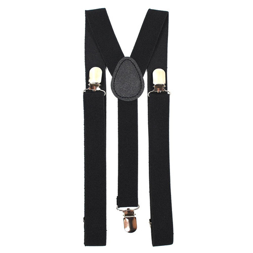 Mens Suspenders Braces Adjustable Strong Clip On Elastic Formal Wedding Slim - Black - Main Image