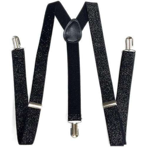 Mens Suspenders Braces Adjustable Strong Clip On Elastic Formal Wedding Slim - Black (Glitter) - Main Image