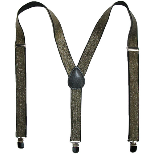 Mens Suspenders Braces Adjustable Strong Clip On Elastic Formal Wedding Slim - Gold (Glitter) - Main Image