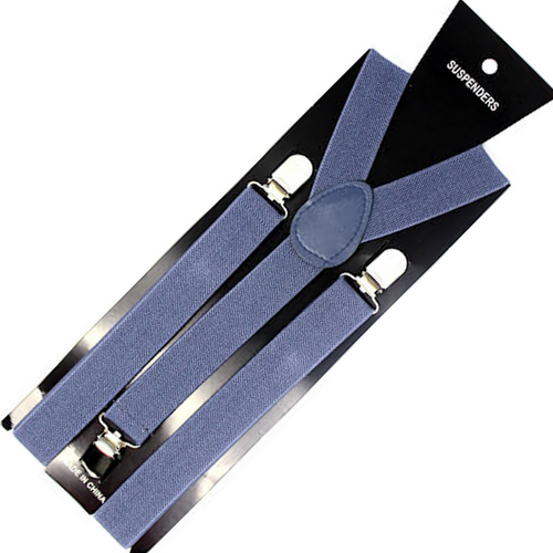 Mens Suspenders Braces Adjustable Strong Clip On Elastic Formal Wedding Slim - Grey - Main Image