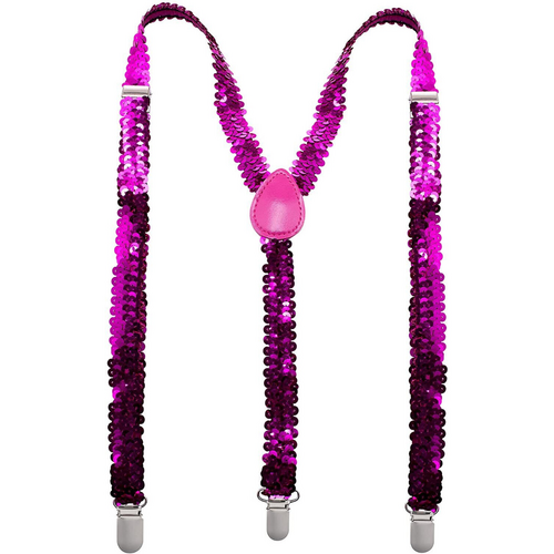 Mens Suspenders Braces Adjustable Strong Clip On Elastic Formal Wedding Slim - Hot Pink (Sequin) - Main Image