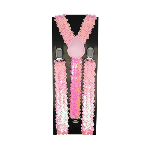 Mens Suspenders Braces Adjustable Strong Clip On Elastic Formal Wedding Slim - Light Pink (Sequin) - Main Image
