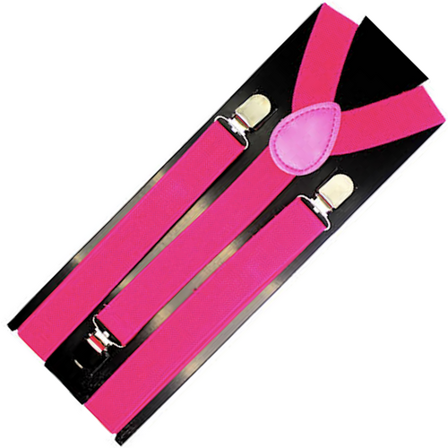 Mens Suspenders Braces Adjustable Strong Clip On Elastic Formal Wedding Slim - Pink - Main Image