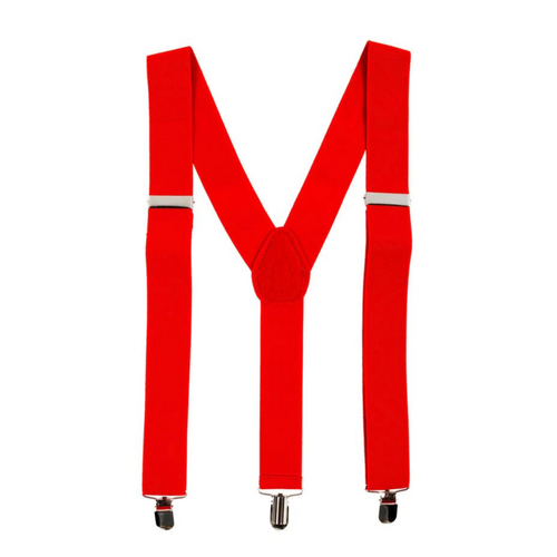 Mens Suspenders Braces Adjustable Strong Clip On Elastic Formal Wedding Slim - Red - Main Image