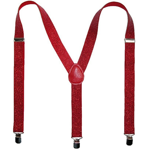 Mens Suspenders Braces Adjustable Strong Clip On Elastic Formal Wedding Slim - Red (Glitter) - Main Image