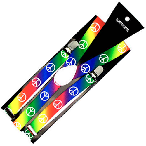 Mens Suspenders Braces Adjustable Strong Clip On Elastic Formal Wedding Slim - Rainbow with Peace Symbol - Main Image