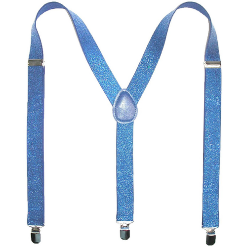 Mens Suspenders Braces Adjustable Strong Clip On Elastic Formal Wedding Slim - Sky Blue (Glitter) - Main Image