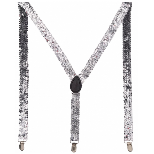 Mens Suspenders Braces Adjustable Strong Clip On Elastic Formal Wedding Slim - Silver (Sequin) - Main Image