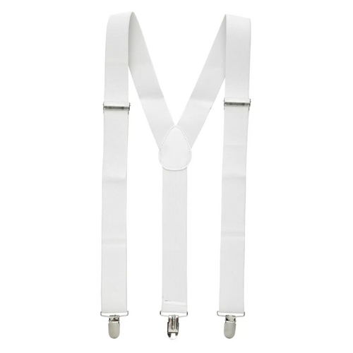 Mens Suspenders Braces Adjustable Strong Clip On Elastic Formal Wedding Slim - White - Main Image