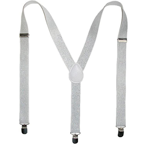 Mens Suspenders Braces Adjustable Strong Clip On Elastic Formal Wedding Slim - White (Glitter) - Main Image