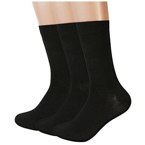3 Pairs Bamboo Socks Unisex Premium Fiber Sock Super Soft Crew Tennis Sox - Black - 6-11 - Main Image