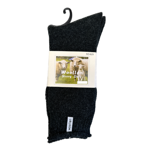 1 Pair Premium Mens Wool Heavy Duty Thick Work Socks Cushion Woolen - Black - 7-11 - Main Image