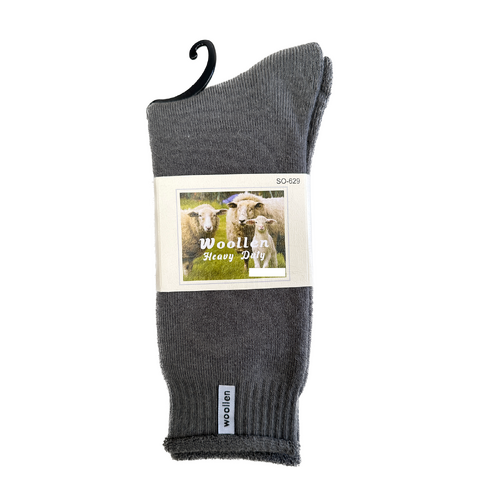 1 Pair Premium Mens Wool Heavy Duty Thick Work Socks Cushion Woolen - Grey - 11-14 - Main Image