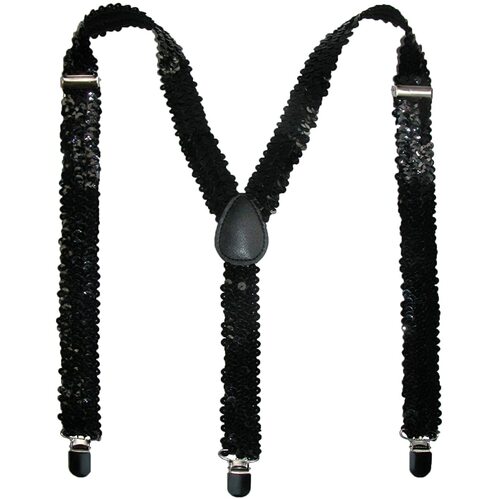 SEQUIN SUSPENDERS Unisex Adjustable Braces Clip On Elastic Y-Back  - Black - Main Image