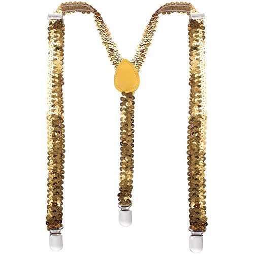 SEQUIN SUSPENDERS Unisex Adjustable Braces Clip On Elastic Y-Back  - Yellow - Main Image