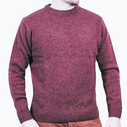 100% SHETLAND WOOL CREW Round Neck Knit JUMPER Pullover Mens Sweater Knitted - Burgundy (97) - S - Main Image