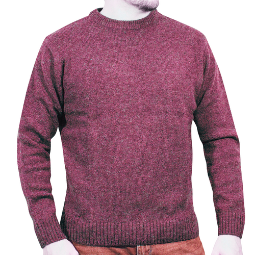 100% SHETLAND WOOL CREW Round Neck Knit JUMPER Pullover Mens Sweater Knitted - Burgundy (97) - XL - Main Image