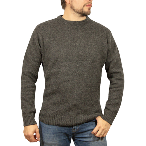 100% SHETLAND WOOL CREW Round Neck Knit JUMPER Pullover Mens Sweater Knitted - Charcoal (29) - L - Main Image