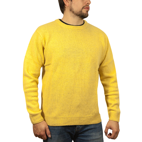 100% SHETLAND WOOL CREW Round Neck Knit JUMPER Pullover Mens Sweater Knitted - Corn (14) - XL - Main Image