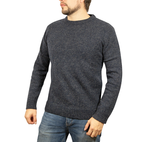 100% SHETLAND WOOL CREW Round Neck Knit JUMPER Pullover Mens Sweater Knitted - Navy (45) - 6XL - Main Image