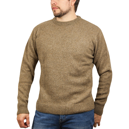 100% SHETLAND WOOL CREW Round Neck Knit JUMPER Pullover Mens Sweater Knitted - Nutmeg (23) - 4XL - Main Image