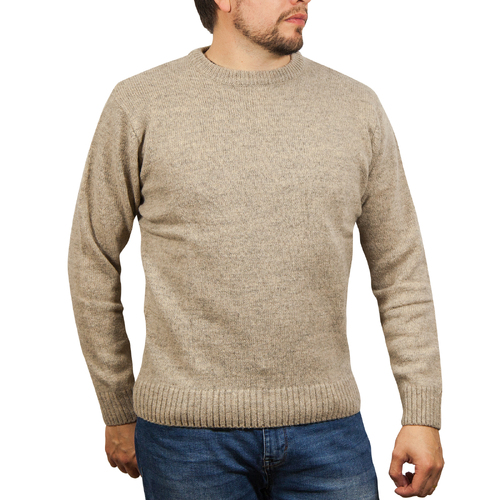 100% SHETLAND WOOL CREW Round Neck Knit JUMPER Pullover Mens Sweater Knitted - Beige (03) - M - Main Image